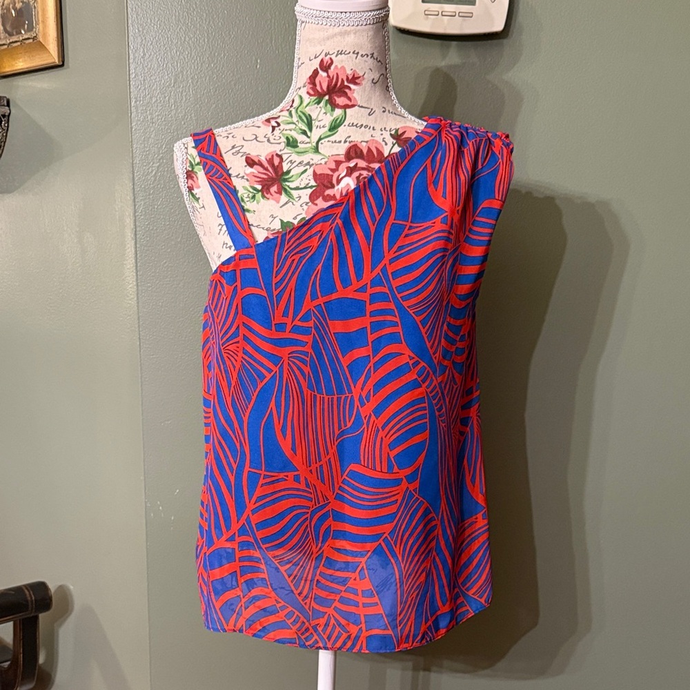 Sunday in Brooklyn Red and Blue One-Shoulder Blouse